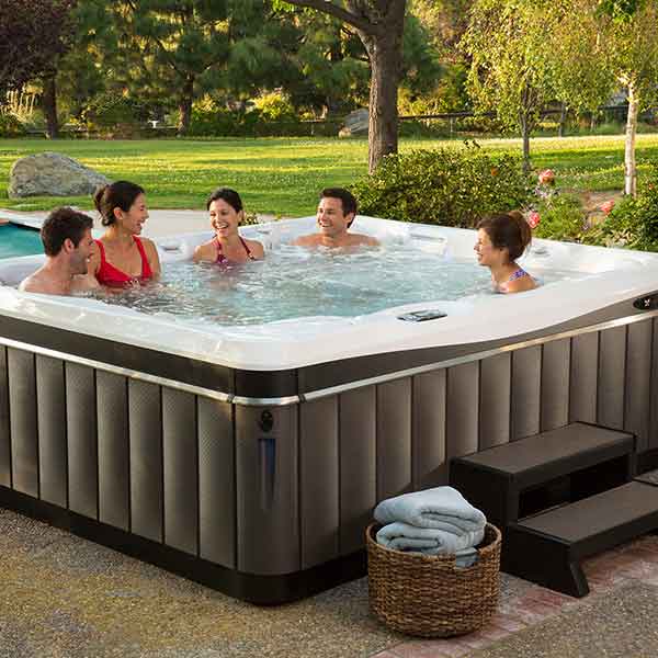 Friends in hot tub in Redding, CA